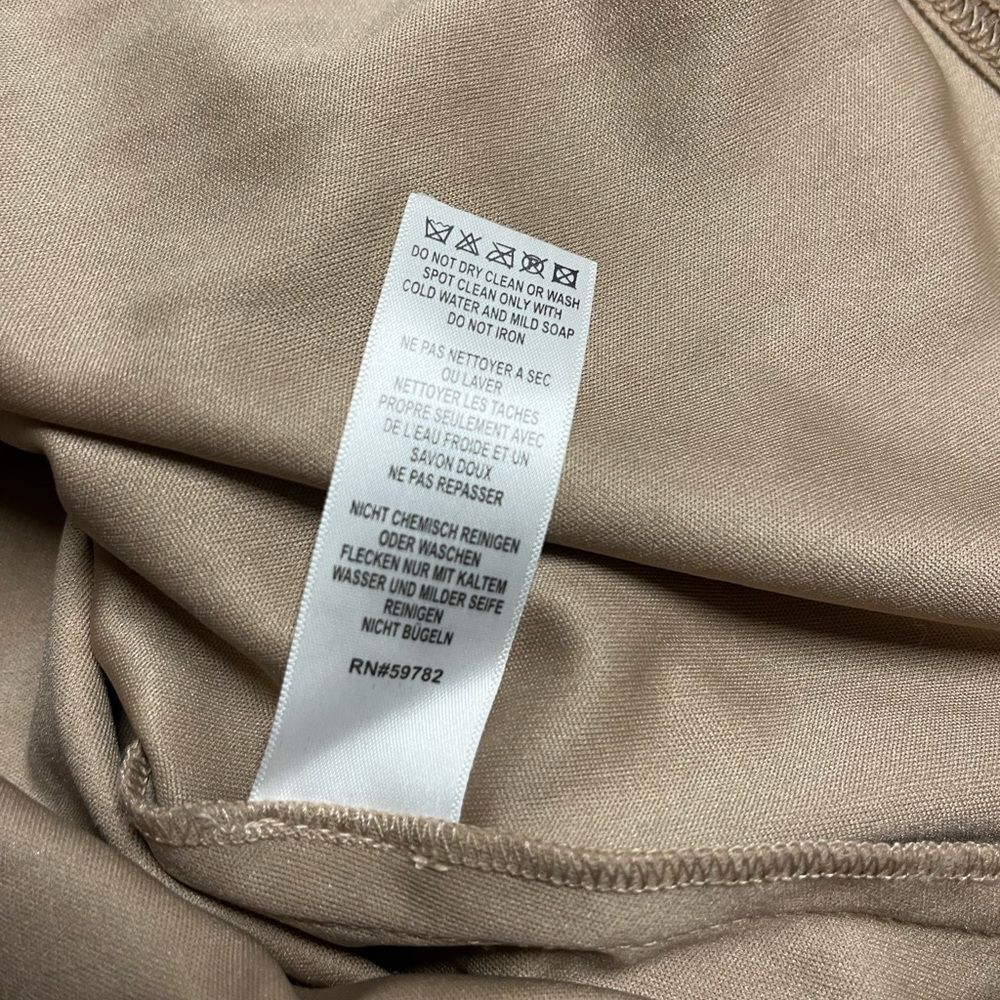 Adrianna Papell Boat Neck embellished mesh blouson tan evening formal dress sz 6 - Picture 9 of 10